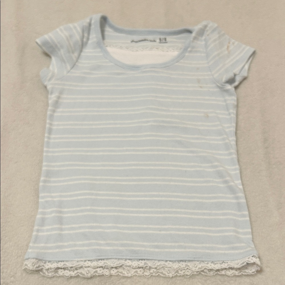 Abercrombie Kids Light Blue Striped Tee with Lace Trim
